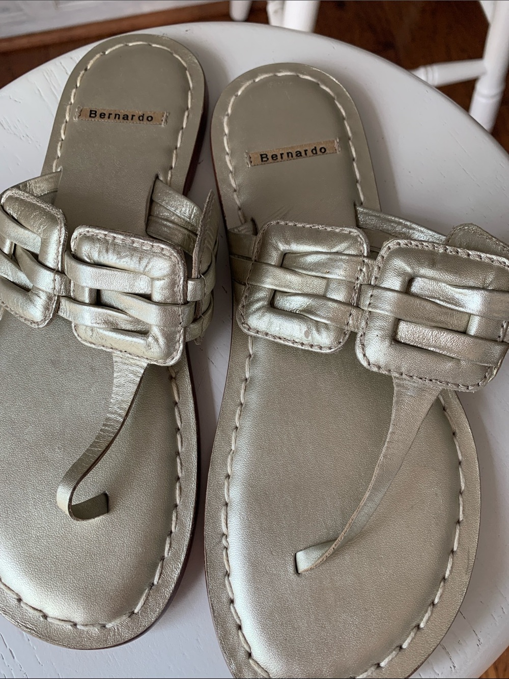 Bernardo Metallic Champagne Leather Toe-Ring Sandals